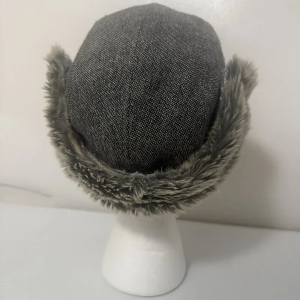 Duluth Trading Co Wool Fair Isle Fur Winter Flap Trapper Gray Gorpcore Hat S/M